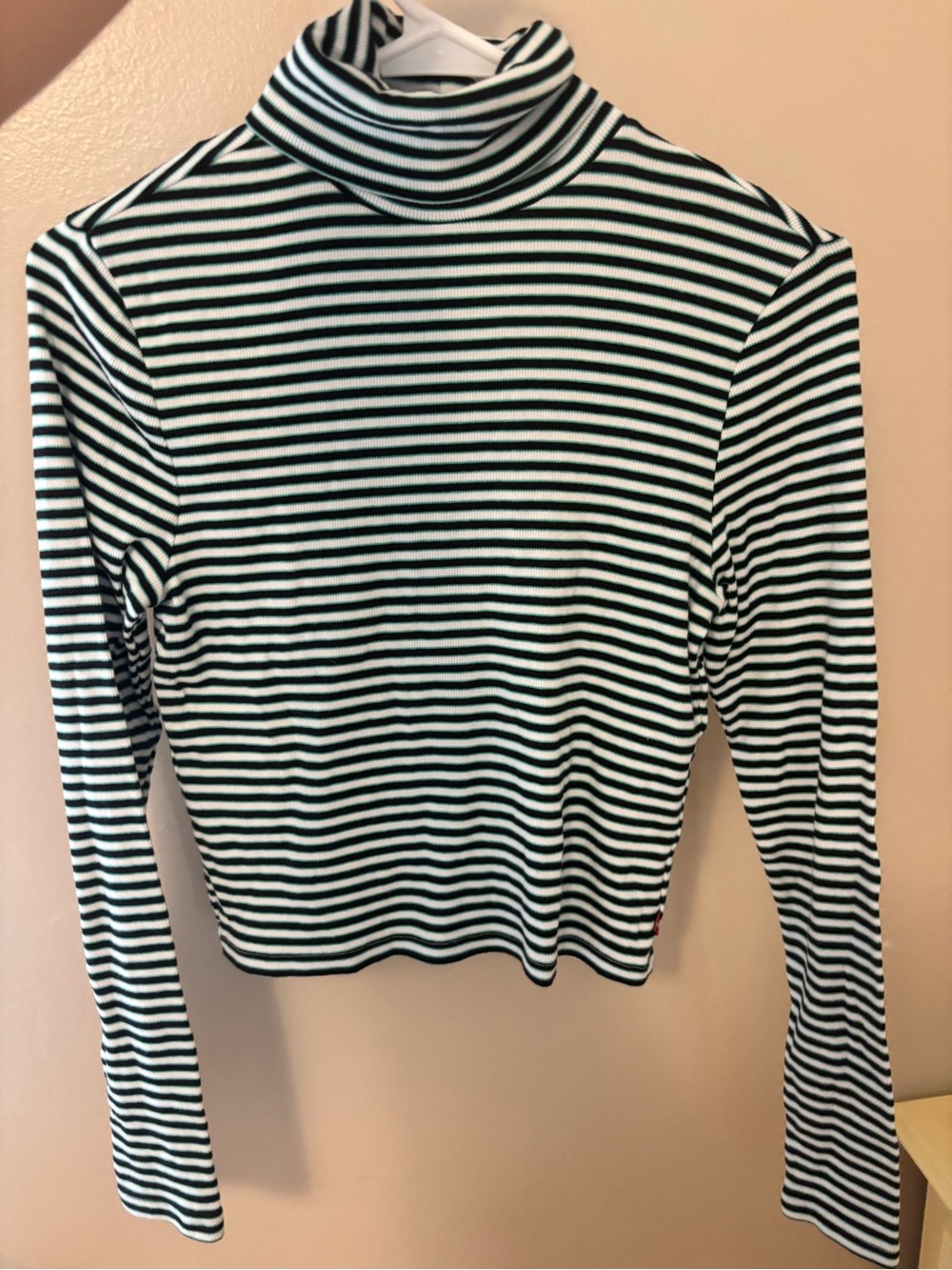 Levi’s Striped Long-Sleeve Turtleneck Crop Top - navy&white&teal